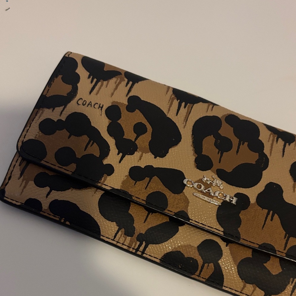 Coach Leopard-Print Continental Wallet in Tan and Black - Picture 3 of 11